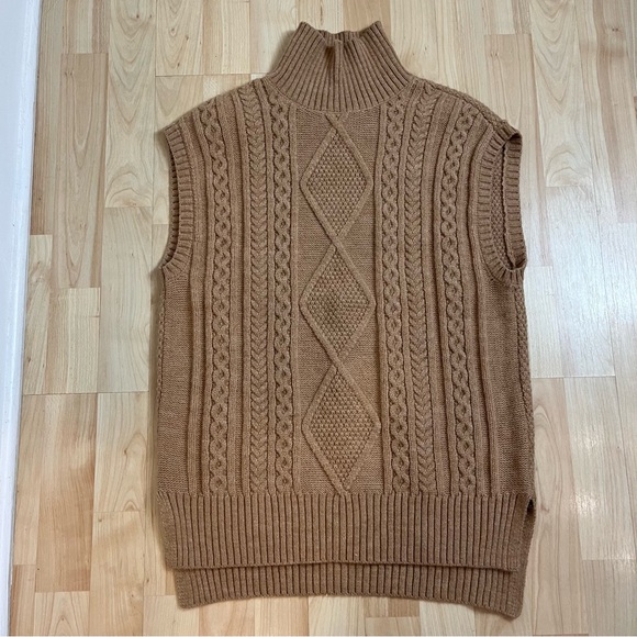 Vero Moda Cable Knit Camel Tan High Neck Sleeveless Sweater Vest Size XS - Picture 1 of 5